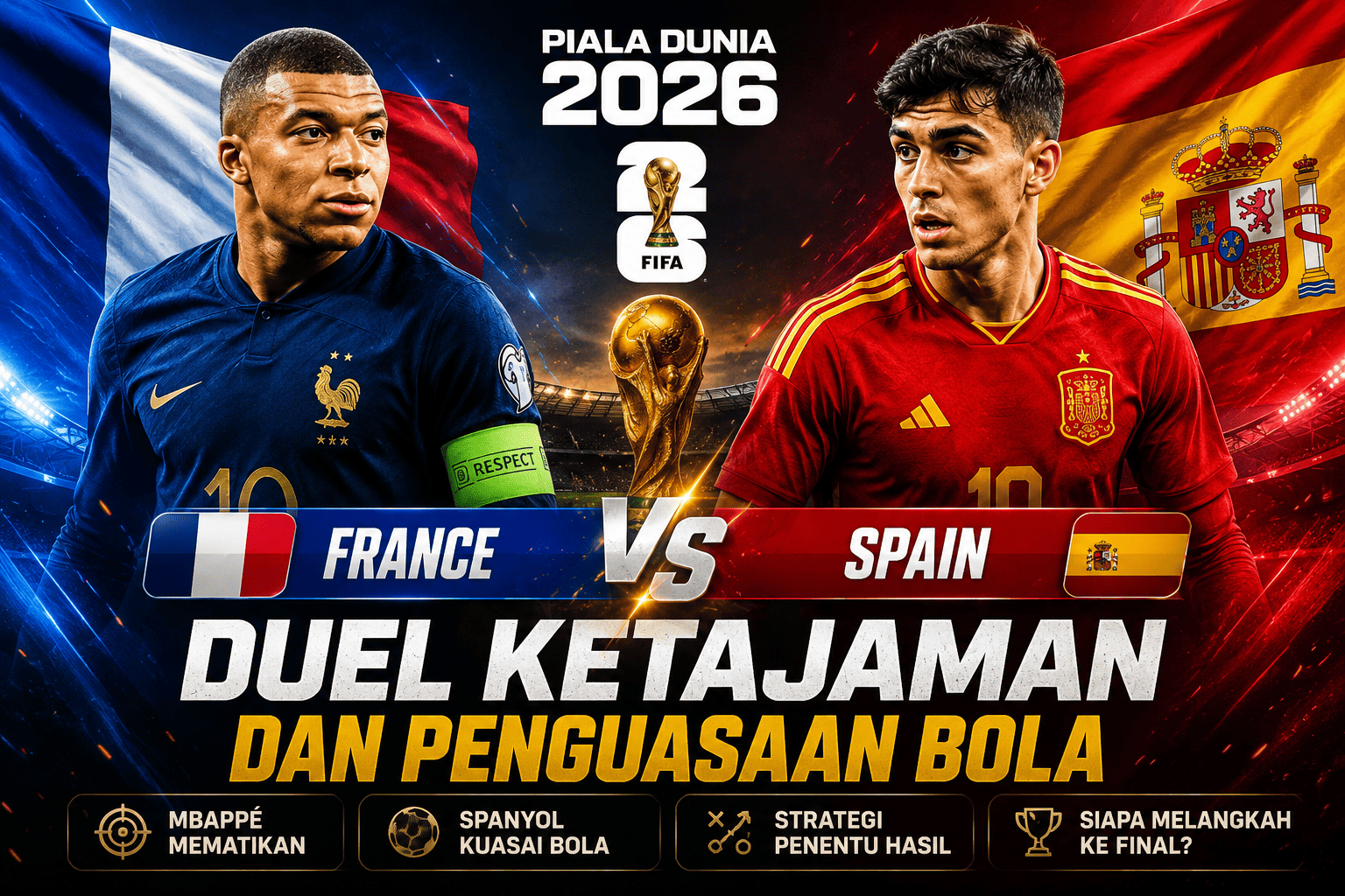 Prediksi France vs Spain Piala Dunia 2026: Duel Ketajaman dan Penguasaan Bola