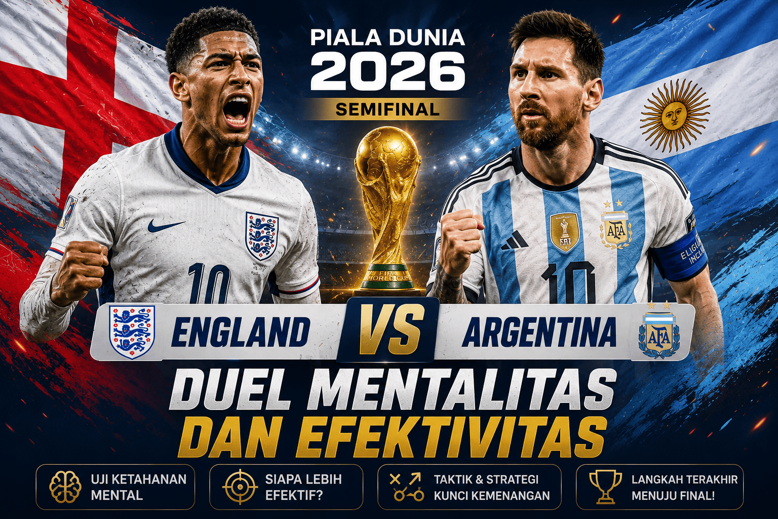 Prediksi England vs Argentina Piala Dunia 2026: Duel Mentalitas dan Efektivitas